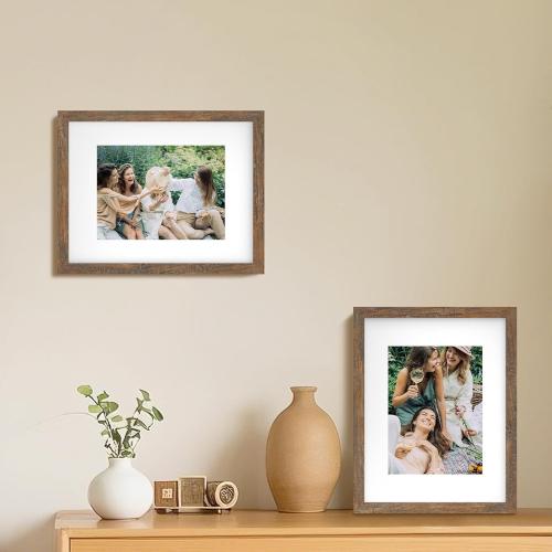 An&He 8x10 Picture Frame Set of 2, Brown Wood Grain Photo Frame for Wall Mounting or Tabletop Display