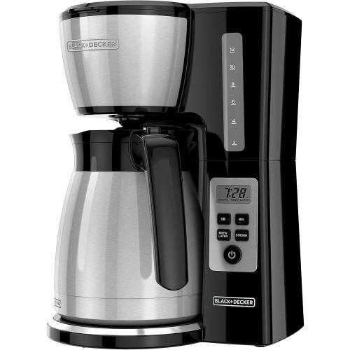 BLACK DECKER 12 Cup Thermal Programmable Coffee Maker with Brew Strength and VORTEX Technology, Black/Steel, CM2046S