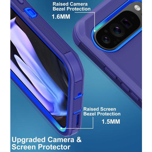for Google Pixel 9 Pro XL Case with Built in Screen Protector Heavy Duty Military Grade Drop Protection, Full Body Shockproof Protective Phone Case for Google Pixel 9 Pro XL 2024 (Blue)