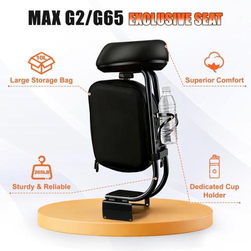 Electric Scooter Seat Compatible with Segway Ninebot MAX G2 G65 MAX2 Seat Attachment for Adult with 10L Large Storage Bag, Cup Holder, PU Cushion