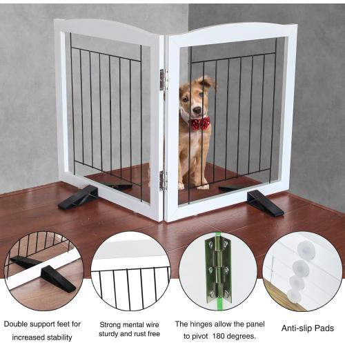 Size 40x32 inches Dog Fence Indoor - 2-Panel Freestanding Dog Gate for Doorways, Hallways, House or Stairs -40x32-Inch Retractable Foldable Expandable Wood Pet by SFJC (White)