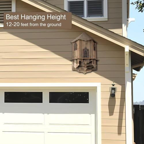VIREESR Large Bat House for Outdoors,4-Chamber Castle Bat Box,200-Capacity | Cedar Wooden Bat House, Bat Boxes for Outside for Tree, 4 Chamber Design to Attract Bats, Weather-Resistant, Brown