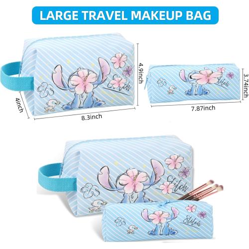 Travel Cosmetic Bag, Large Capacity Cartoon Cosmetic Pouch Makeup Bag with Zipper, Travel Toiletry Bag Makeup Accessories Organizer, The Best Gift for Women (Blue)
