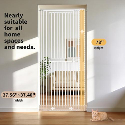 78.74 Extra Tall Cat Gate for Doorway, Wide Adjustable 27.56-32.28 No Drilling Pet Proof Safety Door Gate, Pressure Mount Full Dog Barrier for Stairs Kitchen House-White