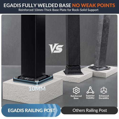 Egadis 1 Pack 3 in. x 3 in. x 39 in. Aluminum Railing Post, Porch and Deck Railing Post with Screws, Black Textured AAMA 2604 Powder-Coat Finish Stair Post for Decks, Porches & Balconies