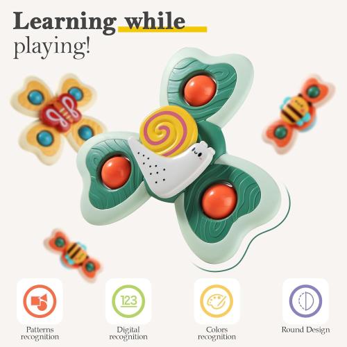 ALASOU 3PCS Suction Cup Spinner Toys for 1 2 Year Old Boy Girl Birthday Gift|Spinning Top Baby Bath Toy for Kids Ages 1-3|Sensory Airplane Travel Toy Easter Basket Stuffers for Toddlers Infant