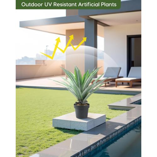 Velener Artificial Agave Plant in Black Pot with Real Stone Pebbles, Large Fake Agave Plants with Green Serrated Leaves, Faux Yucca for Indoor and Outdoor Decor-