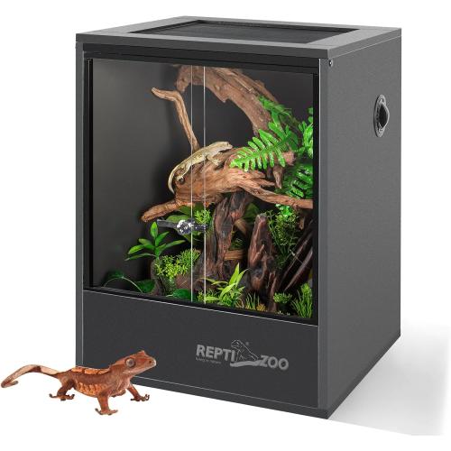 Black 30 Gallon 18x18x24 REPTI ZOO 30 Gallon PVC Tall Reptile Tank, 18x18x24 Reptile Terrarium for Frog Lizard Gecko Chameleon Snake, Tropical Rainforest Habitat Enclosure with Sliding Door & Top Screen Ventilation