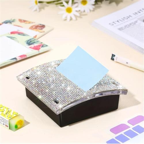Glittery Clear Desk Sticky Notes Organizer Stationery Handwritten Accounts Container Desktop Tidy Up Box Office Essentials(Pink)