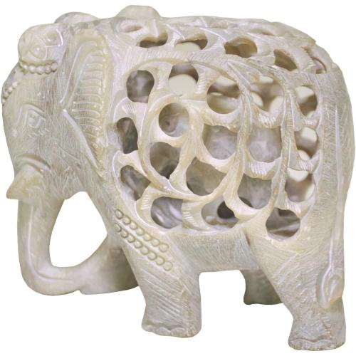 Stone Elephant Mom with Baby in Tummy Statue/Sculpture - Impossible Stone Art 5 Soapstone Collectible Elephant Figurine of Mother Elephant with Baby Inside - Unique Elephant Decor Gifts
