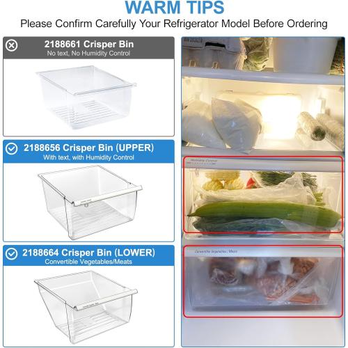 [2 Pack] Upgraded 2188656 Fridge Crisper Drawer UPPER Humidity Control Drawer & 2188664 Crisper Bin LOWER Refrigerator Drawer Replacement For Kenmore Whirlpool Fridge Drawer Parts WRS325FDAM04 Drawer