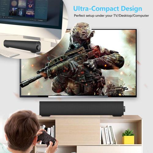 Portable Soundbar for TV/PC, Outdoor/Indoor Wired & Wireless Bluetooth 5.0 Speaker with Remote Control and Coax Cable, 2X5W Mini Home Theater Sound bar with Built-in Subwoofers for Projector (Updated)