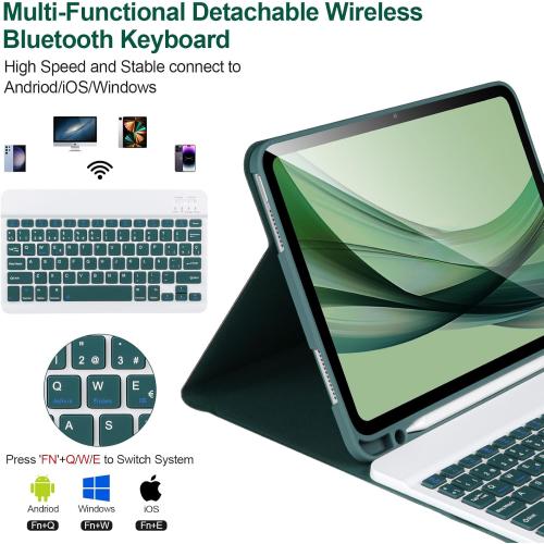 for iPad 11/10th Generation Case with Keyboard,Detachable Bluetooth Keyboard case for iPad A16 2025 11 inch/10th Gen 2022 10.9’’ with Pencil Holder, Square Keycaps,Green1