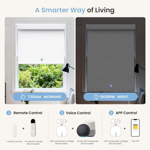 Grandekor No-Drill No Tools Motorized Blinds with Remote | 27x72 White Electric Blackout Smart Roller Shade/APP/Voice Control-for Home Office, Living Room