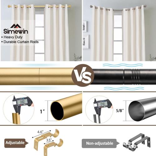 Gold Curtain Rods for Windows 66 to 120 Inches Adjustable Decorative 1 Inch Diameter Single Window Curtain Rod Set with Classic Finials, Gold Finishing