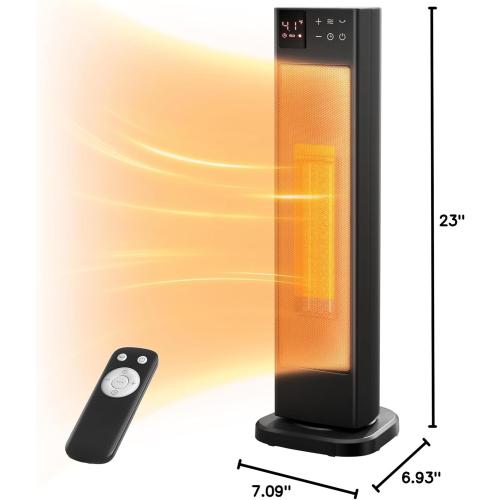 PELONIS Oscillating Ceramic Tower Indoor Space Heater for Home with Oscillation, Programmable Thermostat & ECO Mode, 12H Timer & Remote Control, Safety Protection, 23 Inches, 1500W, PHF15RSAPH23