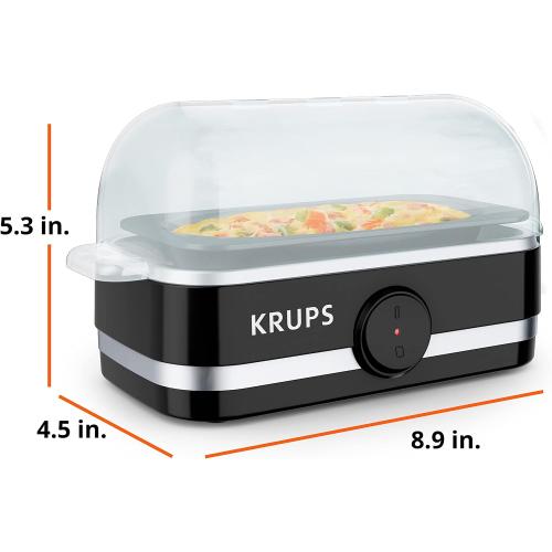 KRUPS: Simply Electric Plastic and Stainless Steel Egg Cooker 6 Eggs 400 Watts Hard, Medium, and Soft Boiled, Poached, Scrambled, Omelets, Rapid Cook Black