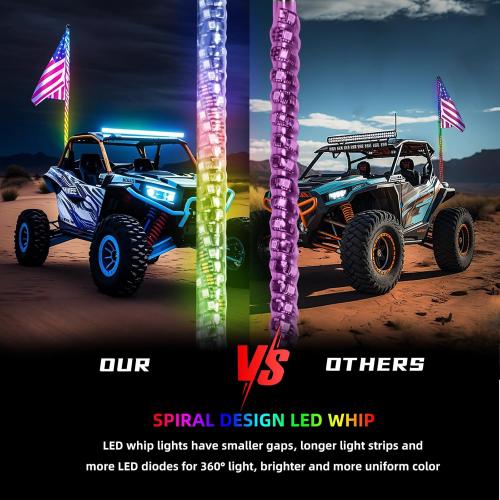 3FT-1PC LED Whip Lights for RGB Dancing/Chase,Whip Lights Support APP/Remote Control,600  Color Mode Combinations,LED Whip Suitable for ATV,RZR, Dune Buggy,Polaris,Can-am,Jeep