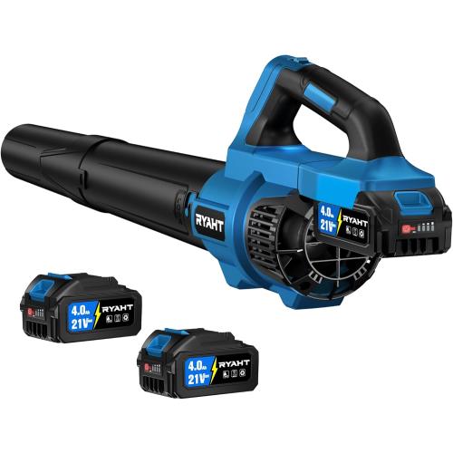 Leaf Blower Cordless, 21V Powerful Electric Leaf Blower with 2 X 4.0Ah Batteries and Charger, 2 Speed Modes, Handheld Lightweight Leaf Blowers for Lawn Care, Patio, Dust, Blowing Leaves
