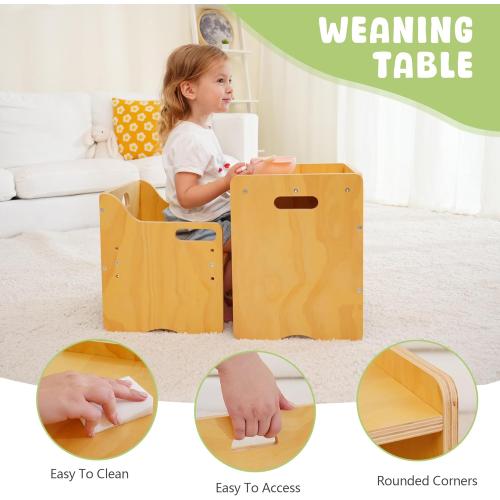 MallBest Montessori Toddler Table and Chair Set-Adjustable seat Height Wooden Toddler Table，Kids Activity Step Stools，Kids Funiture for Eating Drawing Reading