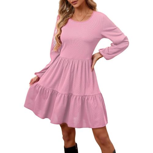 Size XL...Women's Casual Long Sleeve Midi Dress Ruffle Flowy Pleated Tiered Swing A-Line Crewneck Vintage 2025 Fall Winter Dresses