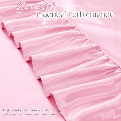 Vonty Ruffle Tablecloth Pink Satin Tablecloth - 60 x 102, Silky Table Cloth Rectangle Scalloped Table Cloth Farmhouse Tables Cover Silk Tablecloths Vintage Tables Skirt for Kitchen Dining