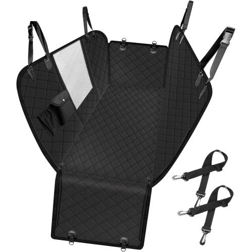 Femuar Dog Car Seat Cover, Waterproof Nonslip Pet Seat Cover for Back Seat with Storage Pockets Mesh Visual Window, Scratch Proof Pet Dog Seat Cover Hammock for Cars Trucks and SUVs, XL-Black