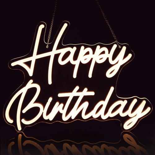 Kavaas Happy Birthday Neon Sign 16.5 x 12.2, Neon Happy Birthday Sign for Backdrop with Dimmable Switch - Birthday Light Up Sign Party Decoration (Warm White)