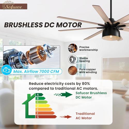 Size  66 Inch Ceiling Fans with Lights and Remote, Outdoor Ceiling Fan with Light 8 Blade 6-Speed 3-Timer Farmhouse Ceiling Fan with Light Reversible DC Motor for Living Room Kitchen Patio