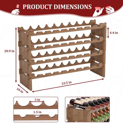 Size 10D x 33.5W x 21H. Domax Wine Rack Freestanding Floor - 36 Bottle Wine Racks Countertop,4 Tiers Stackable Wooden Storage Holder, 33.5 in Wide (Walnut)