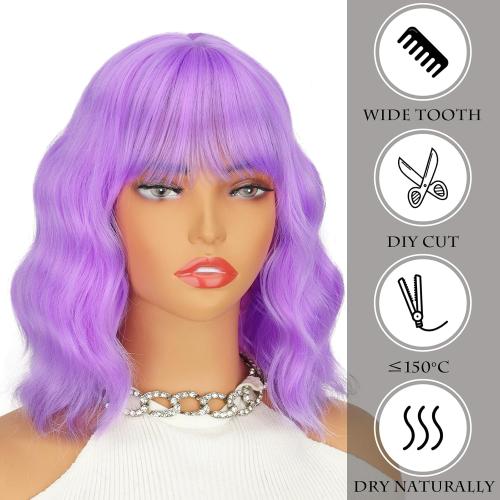 Purple Wig with Bangs, Short Light Purple Wigs for Women