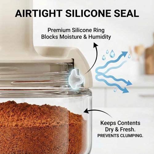 Povinmos® 3 Piece Glass Salt Container | Storage | Pepper,Table Salt, Sugar,Gourmet Salts,Spice |Chili Herbs |10 oz |Glass Salt Container with Lid and Retractable Spoon