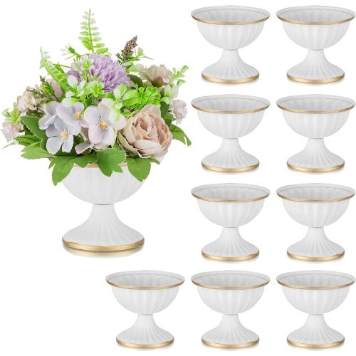 Sziqiqi Mini White Flower Arrangement Pots for Centerpiece Table Decorations Metal Vase Urn Planter Decor for Home Wedding Party Christmas (3.7IN-10PCS, White)