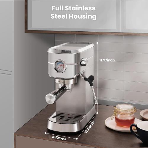 Gevi Commercial Espresso and Coffee Makers, Professional 20 Bar Espresso Maker with Milk Frother, Stainless Steel Expresso Coffee Machines for Home, Compact Cappuccino Machine, Great Gift