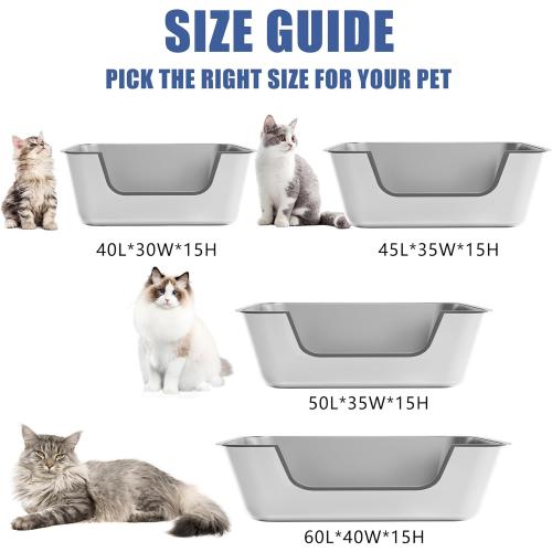 Stainless Steel Cat Litter Box with Low Entry,Litter Pan for Big Kitty and Multiple Cats,Easy to Clean,Non-Stick,Odor-Free,Suitable for Kittens,Senior Cats and Injured Pets,23.6x15.7x5.9