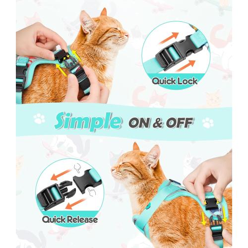Halypet Cat Harness and Leash Set[MAX Safety 4th-Gen] Cute Escape Proof Vest Harness for Girl&Boy Cat Walking, Comfortable Adjustable Leash and Reflective Strips for Outdoor Kitten, S Purrfect Green