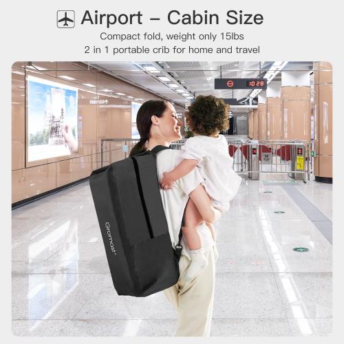 2 in 1 Portable Travel Crib for Toddler, Foldable Crib for Baby, Lightweight Playpen Collapsible Playard with Soft Mattress, Easy to Carry Baby Travel Bed for Outdoor, Indoor (Black)