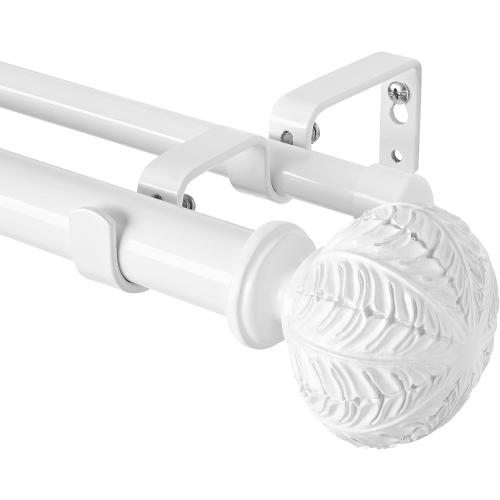 WHITE Double Curtain Rods,WL.Rocaille 1 Inch Curtain Rods 72 to 144 Inches,Window Telescoping Dual Curtain Rod Set with End Cap,Adjustable Decorative White Curtain Rods for Bedroom,living Room