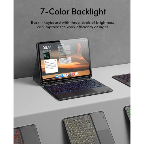 Color Black for iPad Air 11 Inch Case with Keyboard M3/M2 (2025/2024), 7-Color Backlight, Multi-Touch Trackpad, 2 Wireless Channels, for iPad Pro 11 (4th/3rd/2nd/1st Gen) & iPad Air 5th & 4th Gen, Black