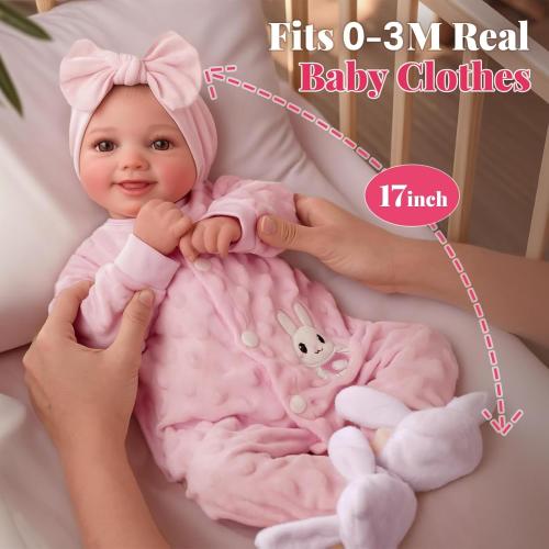 BABESIDE Reborn Baby Dolls Sunny - 17Inch Cute Soft Vinyl Realistic Baby Doll Poseable Smiling Real Life Baby Dolls with Complete Accessories for 3  Years Old Gifts