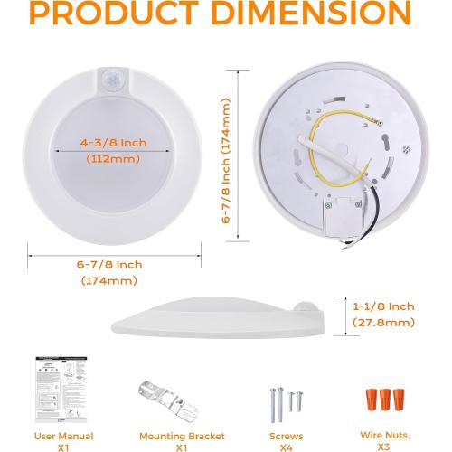 CLOUDY BAY 5 Color Motion Sensor Ceiling Light, 120V CRI90 10W,6.5 inch 2700K/3000K/3500K/4000K/5000K Selectable LED Flush Mount Fixture for Garage,Walk-in Closet,Attic,Pantry