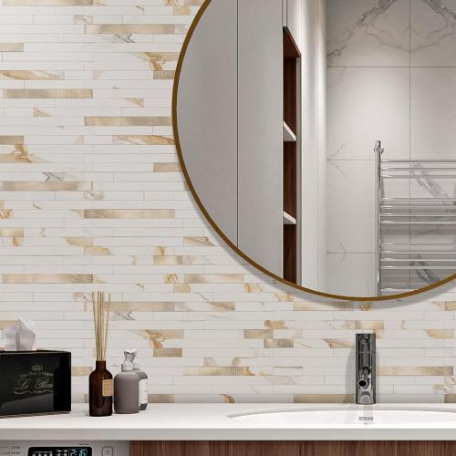 STICKGOO 20 Sheets Peel and Stick Backsplash Tile, Stick on Backsplash for Kitchen and Bathroom, Calacatta Gold Marble Look PVC Mixed Gold Self Adhesive Wall Tiles