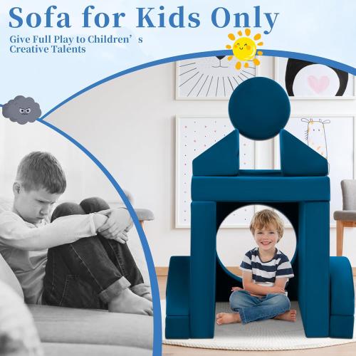 Toddler Couch Kids Sofa Modular - 18pcs Children Couches Building Fort, Convertible Foam Playing Cushion Creative Playroom Floor Furniture for Baby 1-3 to Teen Sofa and Play Set