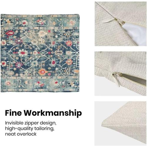 AEIOAE Boho Pillow Covers 18x18 Set of 2 Blue Vintage Retro Decorative Throw Pillow Outdoor Linen Square Farmhouse Decor Cushion Cover for Home Couch Sofa