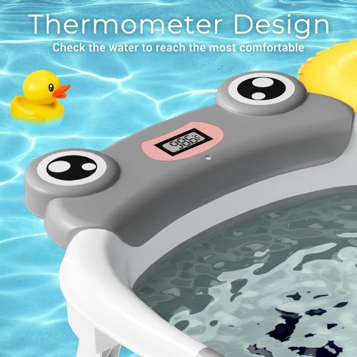 Baby Bathtub, Collapsible Newborn Bathtub for Infant to Toddler 0-24 Months with Soft Cushion and Thermometer,Portable Travel Newborn Tub with No-Slip Feet, Baby Shower Gifts,Grey