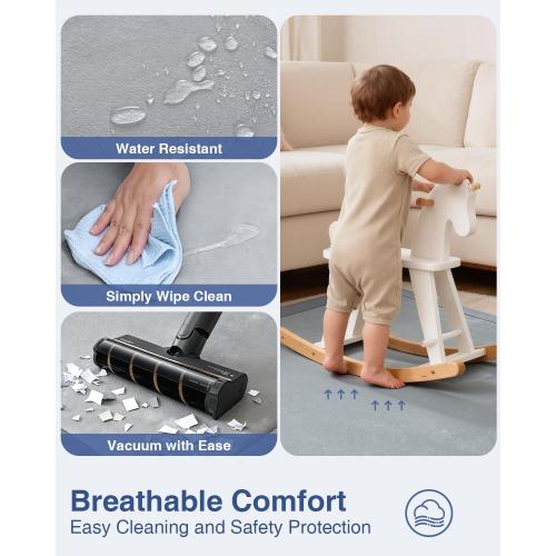 Baby Play Mat for Floor,1.3 Thick 47x47 Play Mat for Playpen,Tummy Time Foam Mats,Plush Soft Padded Playmate for Babies 6-12 Months Crawling,Non-Slip Nursery Rug for Toddler Kids Playroom(Grey)