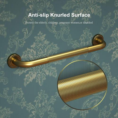 Size 20 Inch Anti Slip Bronze Shower Grab Bar Polished Gold,ZUEXT Antique Brass Bathroom Grab Bar, Knurled Bathroom Balance Bar, Safety Hand Rail Support Handicap Elderly Injury Senior Assist Bath Handle