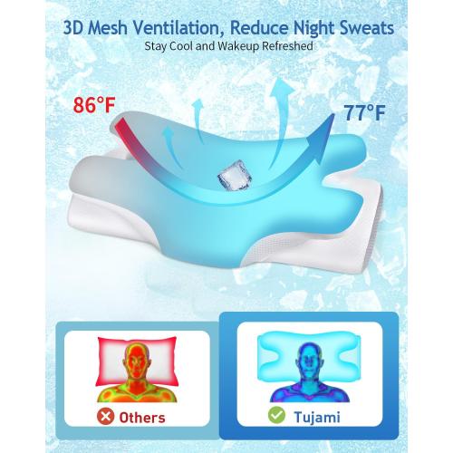 Grey and White Cervical Neck Pillow for Neck Shoulder Pain Relief, Soft Contour Side Sleeper Pillow of 2 Heights, Odorless Q-max Cooling Memory Foam Orthopedic Bed Pillow for Back Stomach Sleeper