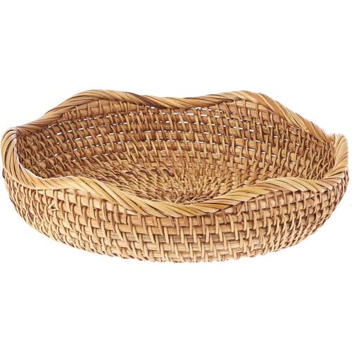 Natural Rattan Tray Wicker Storage Bowls Hand Woven Basket Tray for Bread Fruit Key Round Fruit Baskets for Kitchen Entryway Tabletop Decorative Baskets Bowl