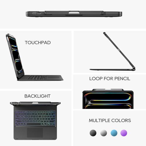 edaiser Swivel Keyboard Case for Apple 2025 iPad Air 13-inch (M3-M2), iPad Pro 13 inch M4 2024, iPad Pro 12.9-inch (6th-3rd Gen); Rotatable Cover with Pencil Holder, Trackpad, Backlit, Black